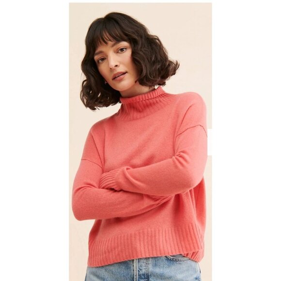 Free People Poppy Cashmere Turtleneck Sweater XS Geranium Ribbed Mock Neck - Picture 1 of 12